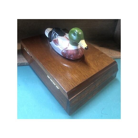 Mallard Duck Decoy Wood Box Double Card Deck Holder 1982 Men’s Christmas Gift  - Picture 4 of 7